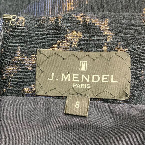 J. Mendel, Navy & Rose Gold Metal Chenille Jacquard Off Shoulder Dress Women’s 8 - Picture 6 of 15